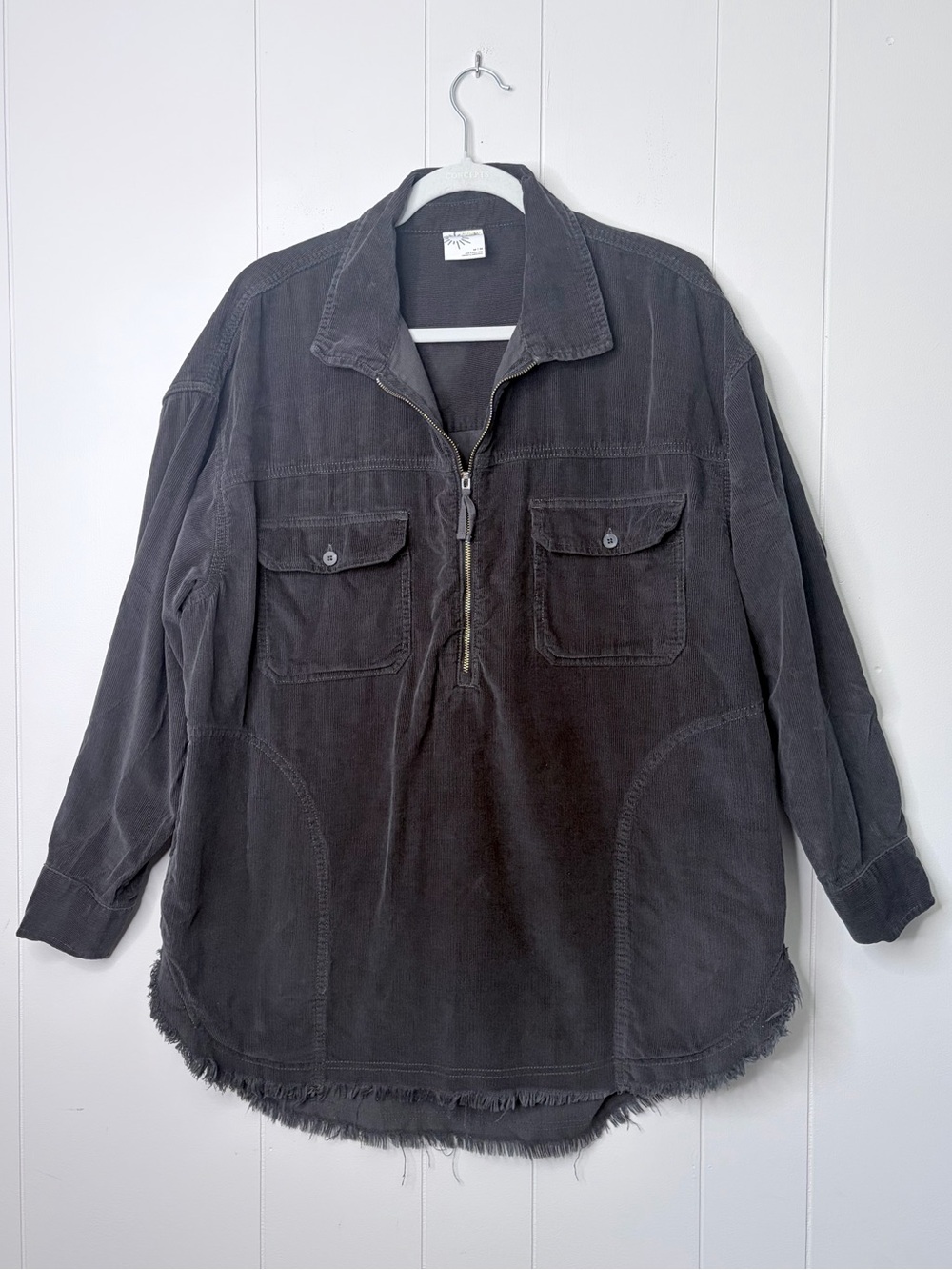 aerie Offline Women's Charcoal Corduroy Half-Zip Utility Jacket Shacket Medium